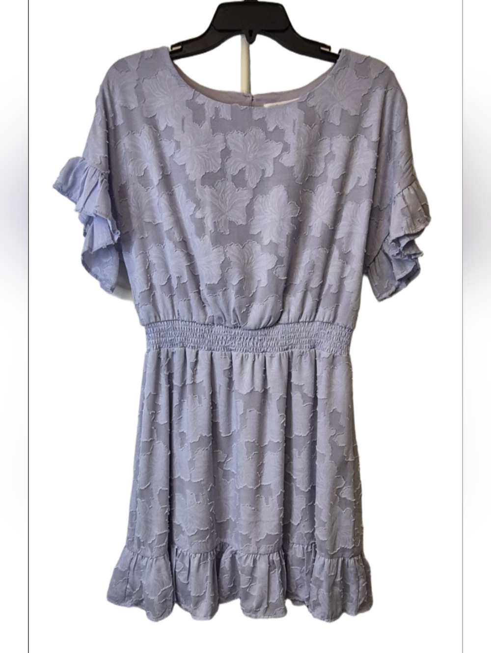 She N Sky Lilac Floral Women's Sz L Dress with Ruffle Sleeves
